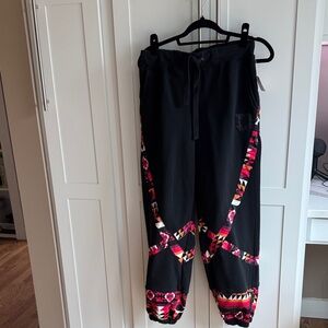 FP Movement by Free People Black Joggers with Pink & Orange Geometric Trim
